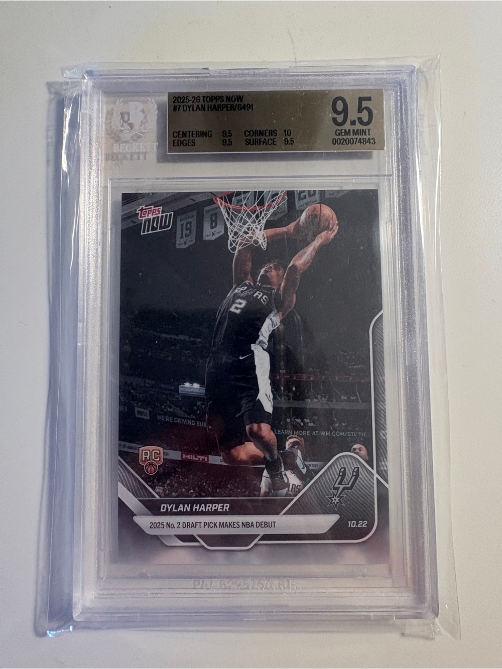 2025-26 Topps Now #7 Dylan Harper BGS 9.5 Gem Mint 20011508 RC Rookie